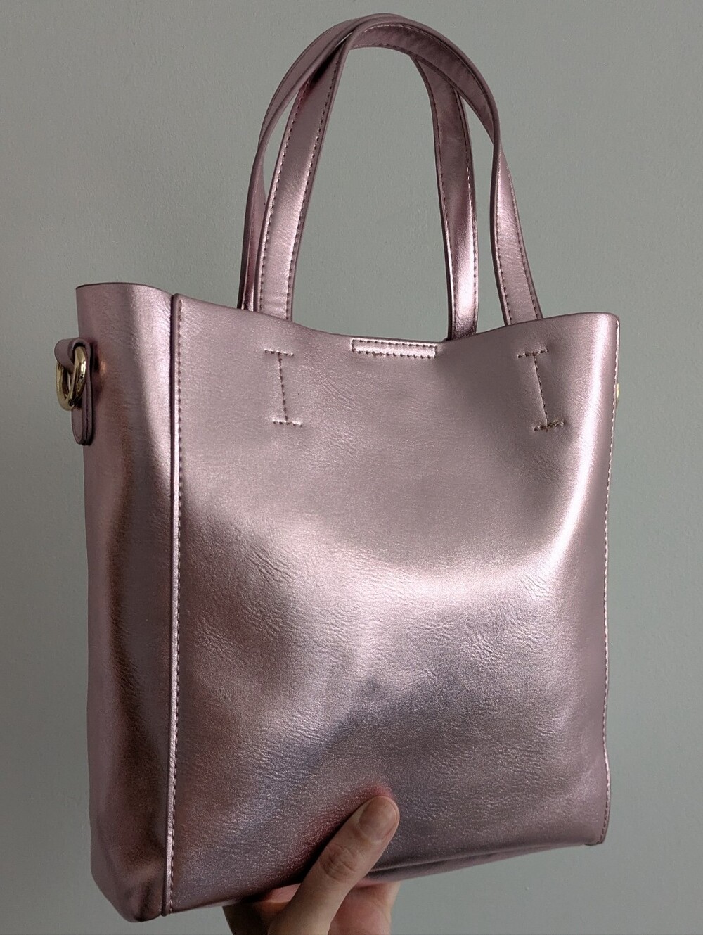 NWT Anthropologie Leather Metallic Rose Pink Tote Bag